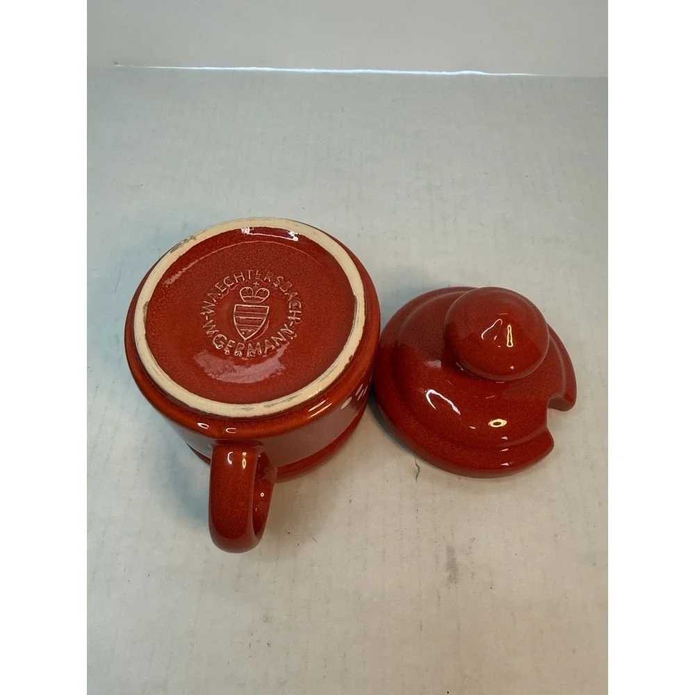 Waechtersbach Red Christmas Tree Cups & Saucers Set Of‎ 4 Creamer w/ Lid Germany